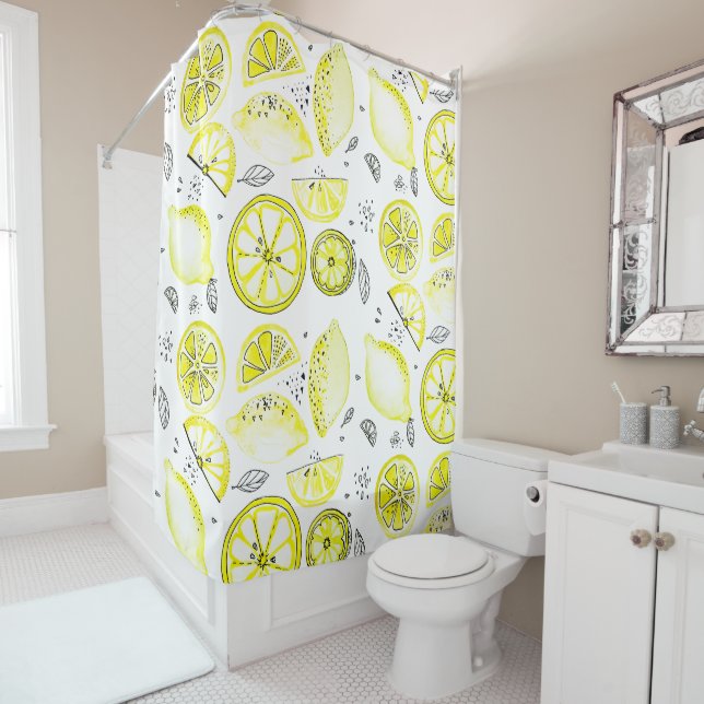 Rideaux De Douche Cute Fraîche Citrus Citron D'Été Doodle Jaune (En situation)
