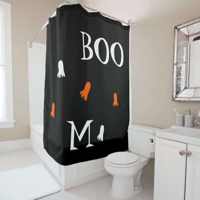 Rideaux De Douche Cute Halloween Ghost Orange Black Personnalisé (En situation)