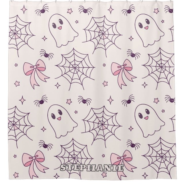 Rideaux De Douche Cute Halloween Ghost & Spiderweb Motif (Devant)