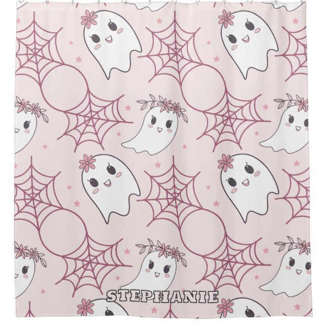Rideaux De Douche Cute Halloween Ghost & Spiderweb Motif (2) (Devant)