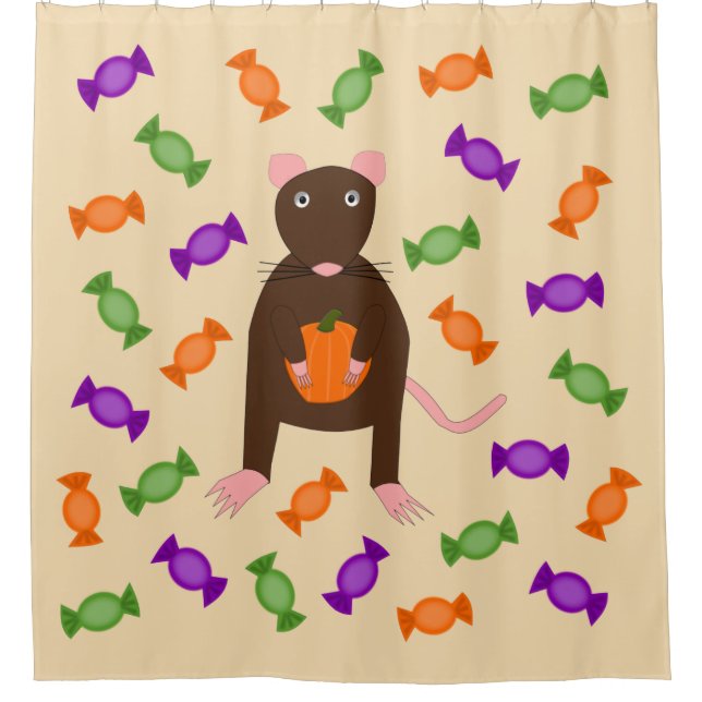 Rideaux De Douche Cute Halloween Rat et Citrouille (Devant)