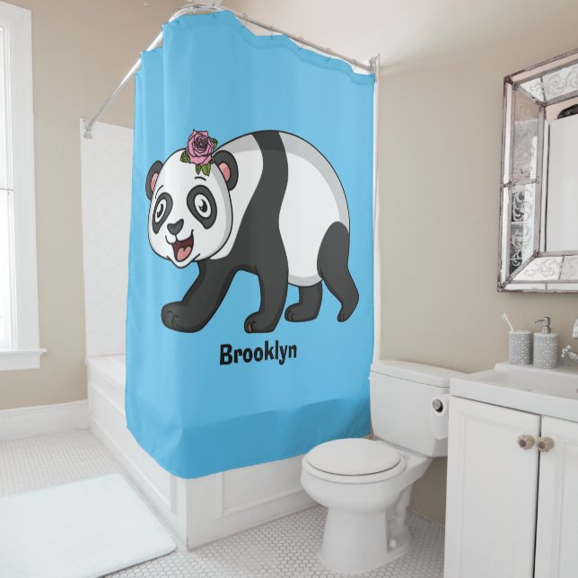 Rideaux De Douche Cute happy panda bear with flower cartoon (En situation)