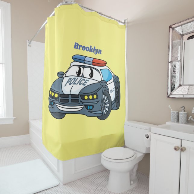 Rideaux De Douche Cute happy police car cartoon illustration (En situation)