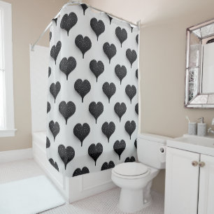 Rideaux De Douche Cute Hearts Motif en noir et blanc chic
