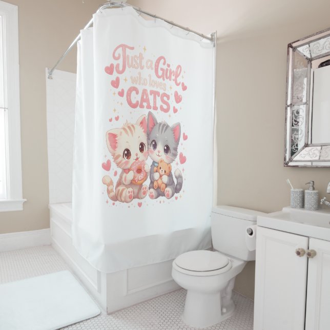 Rideaux De Douche Cute Just a Girl Who Loves Cats Cute Kittens  (En situation)