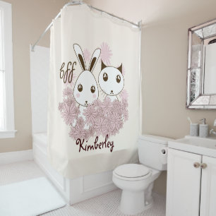 Rideaux De Douche Cute Kitten et Bunny amis animaux filles enfants