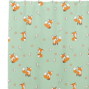 Rideaux De Douche Cute Little Fox Green Motif