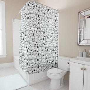 Rideaux De Douche Cute Motif Chat noir et blanc