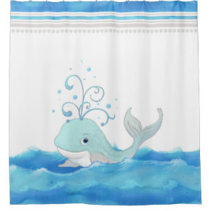 Rideaux De Douche Cute Nursery Little Boy Whale Polka Dot Waves