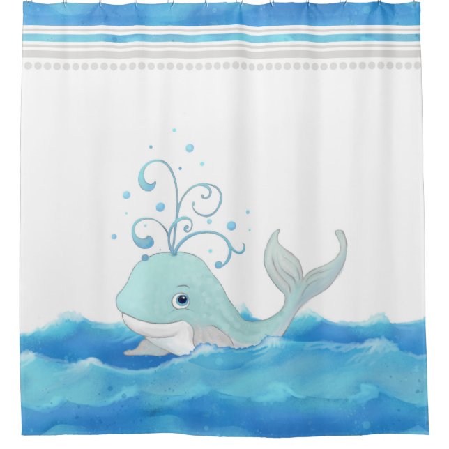 Rideaux De Douche Cute Nursery Little Boy Whale Polka Dot Waves (Devant)