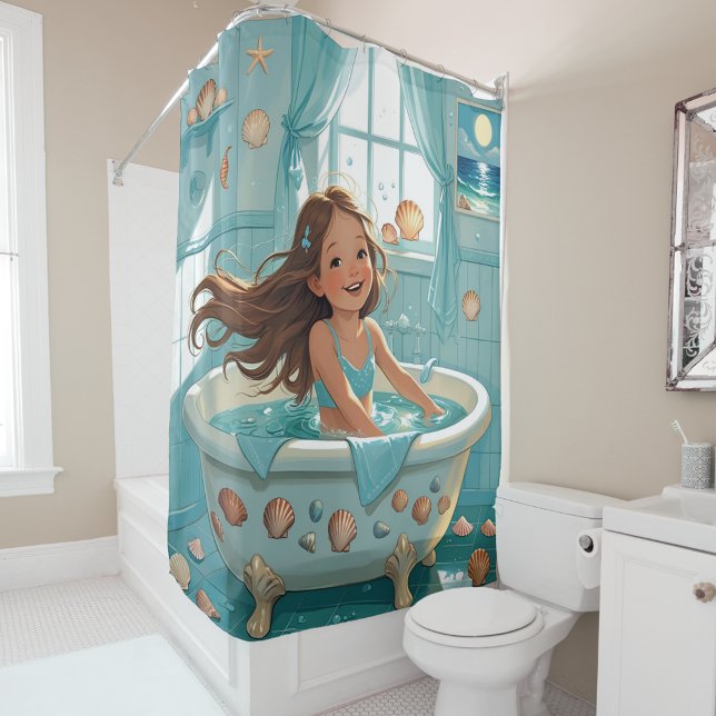 Rideaux De Douche Cute Ocean Theme Bath Time Girl (Créateur téléchargé)
