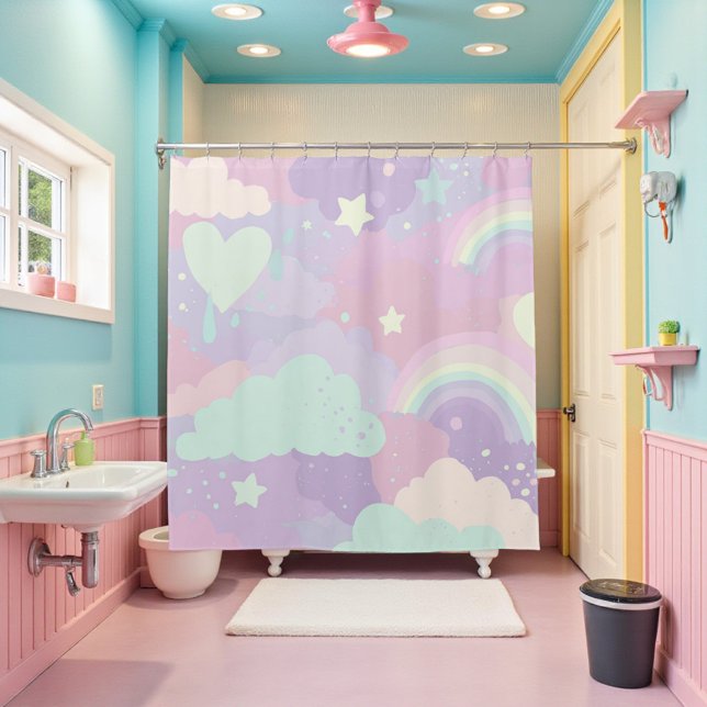 Rideaux De Douche Cute Pastel Whimsical Motif Fun Girly Cloud (Cute Pastel Whimsical Pattern Fun Girly Cloud Shower Curtain)