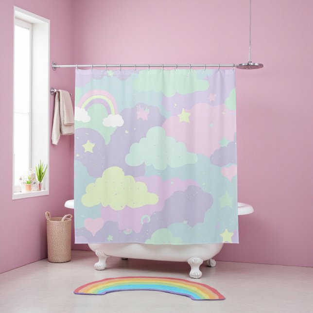 Rideaux De Douche Cute Pastel Whimsical Motif Fun Girly Cloud (Cute Pastel Whimsical Pattern Fun Girly Cloud Shower Curtain)