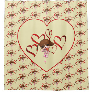 Rideaux De Douche Cute Puppy And Red Hearts