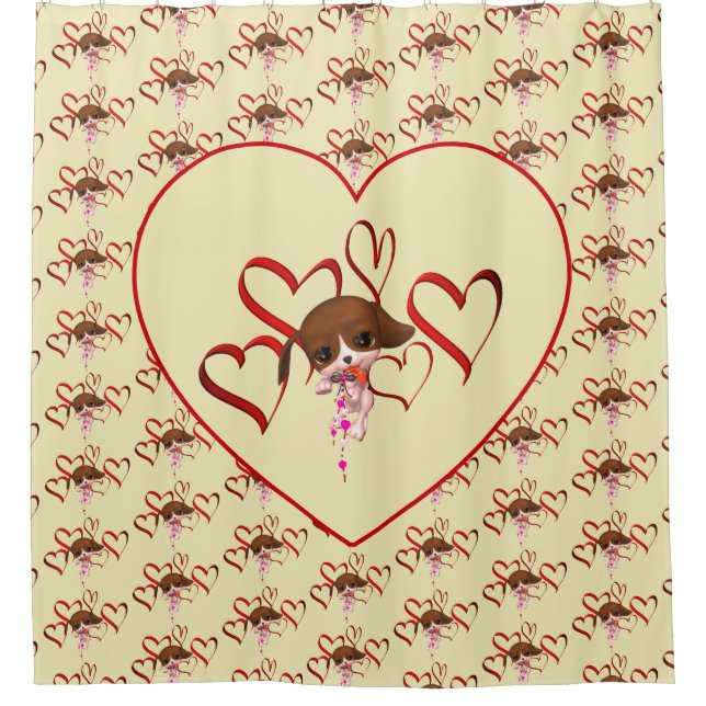 Rideaux De Douche Cute Puppy And Red Hearts  (Devant)