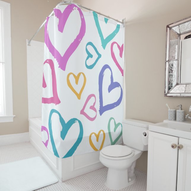 Rideaux De Douche Cute Romantic Pastel Hearts (En situation)