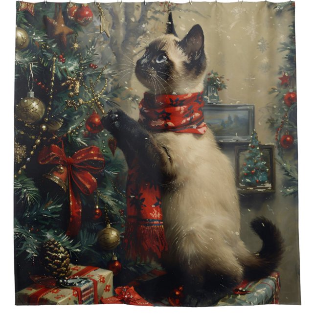 Rideaux De Douche Cute Siamese Chat Noël Vintage (Devant)
