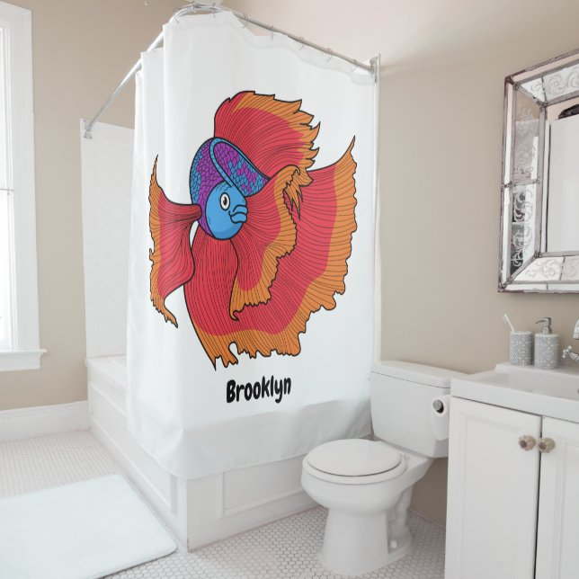 Rideaux De Douche Cute Siamese combat poisson betta dessin (En situation)