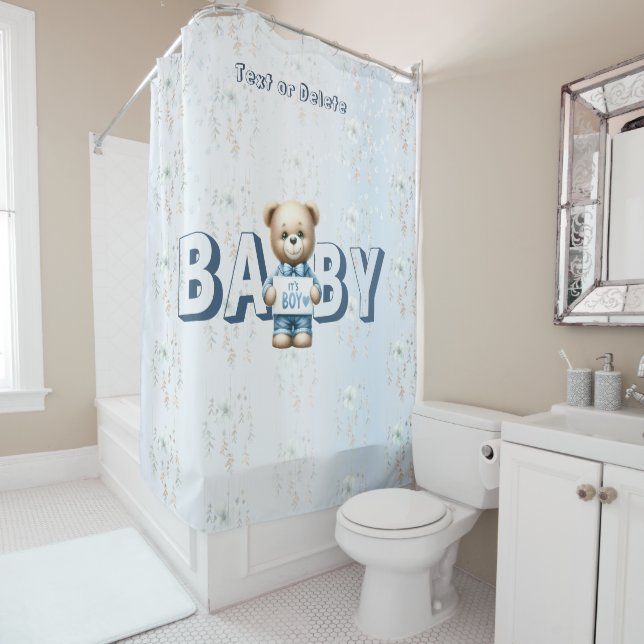 Rideaux De Douche Cute Teddy Bear Bleu Floral Belle (En situation)