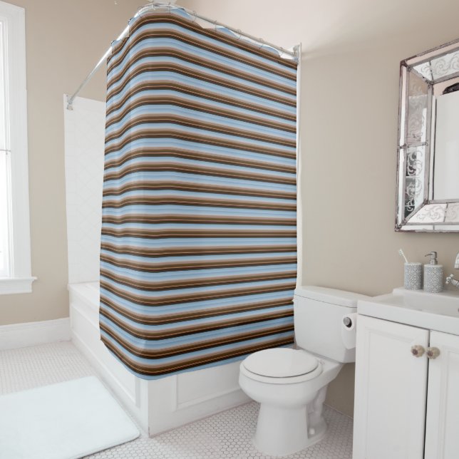 Rideaux De Douche Cute vintage blue brown stripes (En situation)