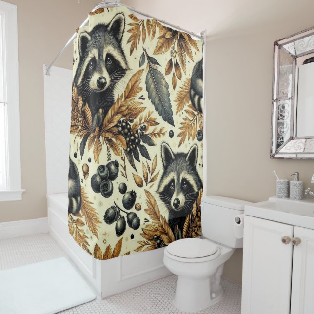 Rideaux De Douche Cute Vintage Racoon Motif (En situation)