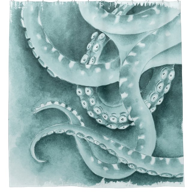 Rideaux De Douche Cyan Green tentacules monochrome (Devant)