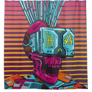 Rideaux De Douche Cyber Skull Virtual Reality Cyberpunk disquette 