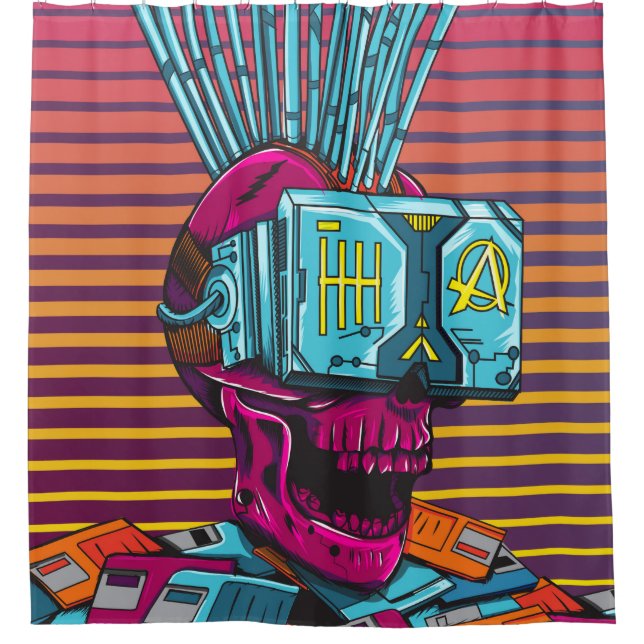 Rideaux De Douche Cyber Skull Virtual Reality Cyberpunk disquette  (Devant)