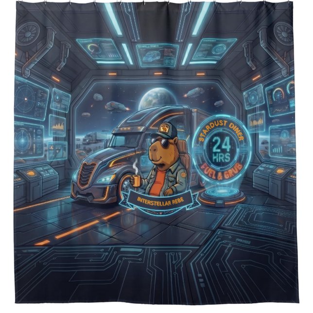 Rideaux De Douche Cyberpunk Capybara Routier de l'Espace Nom Personn (Devant)