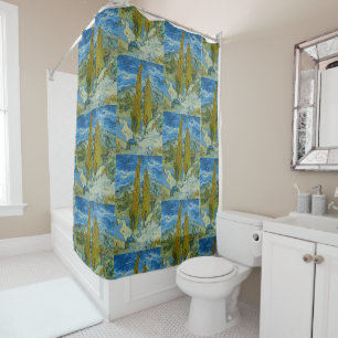 Rideaux De Douche Cyprès de Van Gogh - Ciel bleu tourbillonnant Art