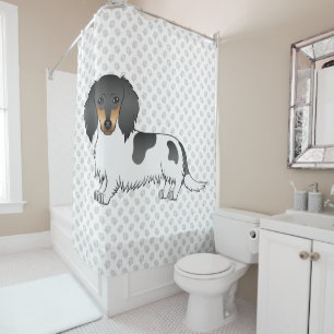 Rideaux De Douche Dachshund à poils longs piebalds noir et feu & pat
