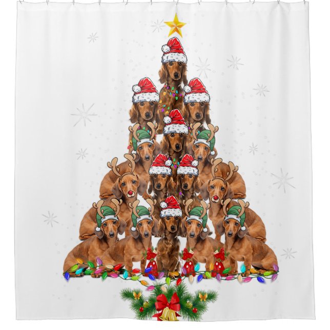 Rideaux De Douche Dachshund Arbre de Noël Chien Xmas feux Pyjamas F (Devant)