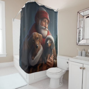 Rideaux De Douche Dachshund Avec Noël Festif Du Père Noël