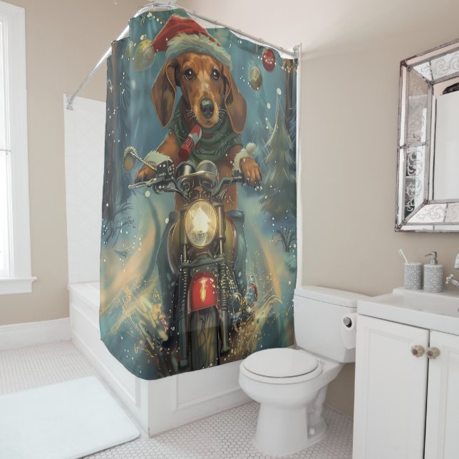 Rideaux De Douche Dachshund Chien équitation moto Noël (En situation)