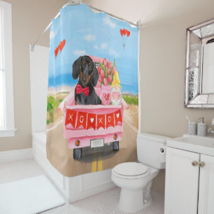 Rideaux De Douche Dachshund Chien Saint-Valentin Coeurs de Camion