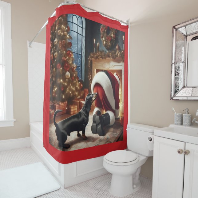 Rideaux De Douche Dachshund et Père Noël  (En situation)