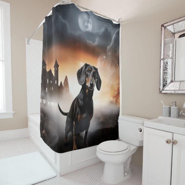 Rideaux De Douche Dachshund Halloween Épouvantable (En situation)