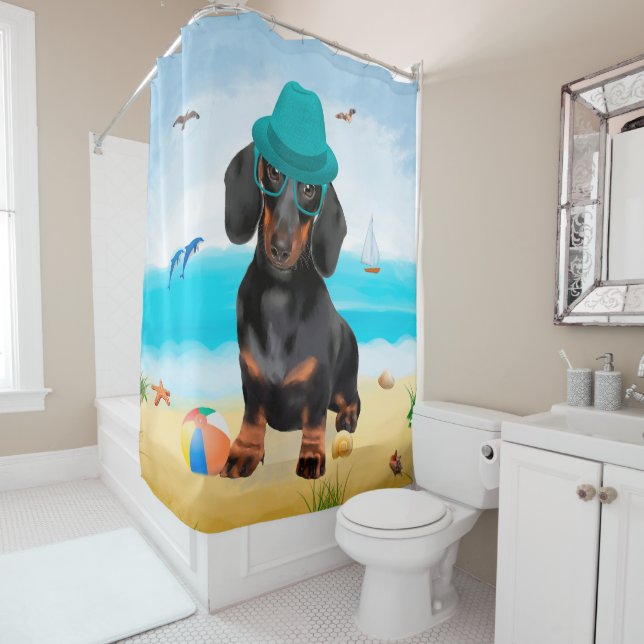 Rideaux De Douche Dachshund sur la plage (En situation)