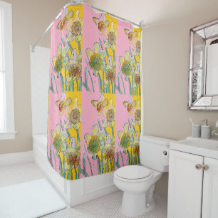 Rideaux De Douche Daffodique Fleur Floral Aquarelle rose Jaune