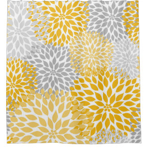 Rideaux De Douche Dahlia Bouquet - moutarde jaune gris floral