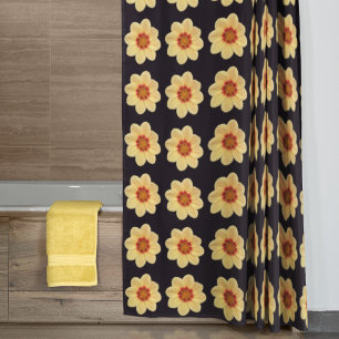 Rideaux De Douche Dahlia jaune motif floral sur noir