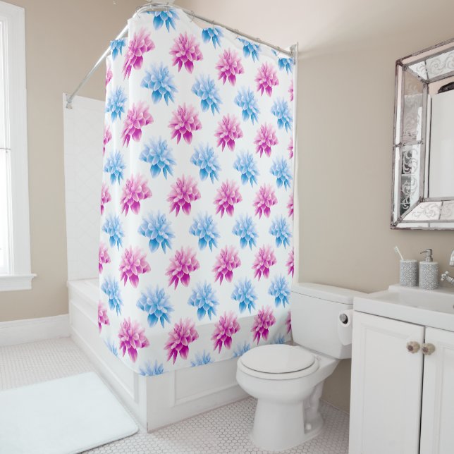 Rideaux De Douche Dahlia Rose, Dahla Bleue, Motif Floral, Fleurs (En situation)