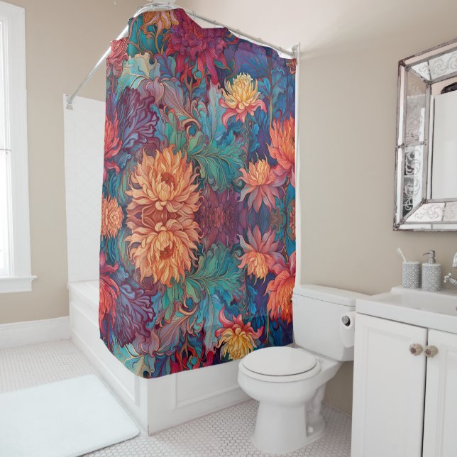Rideaux De Douche Dahlia Tapisserie florale (En situation)