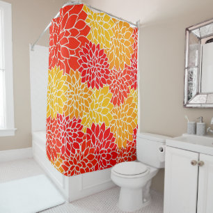 Rideaux De Douche dahlias orange et rouge