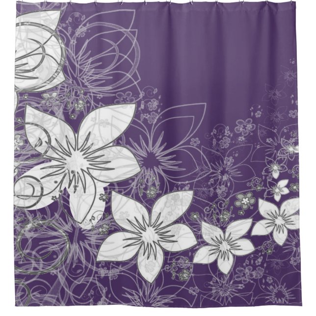 Rideaux De Douche Dainty Floral Scroll sur Plum (Devant)