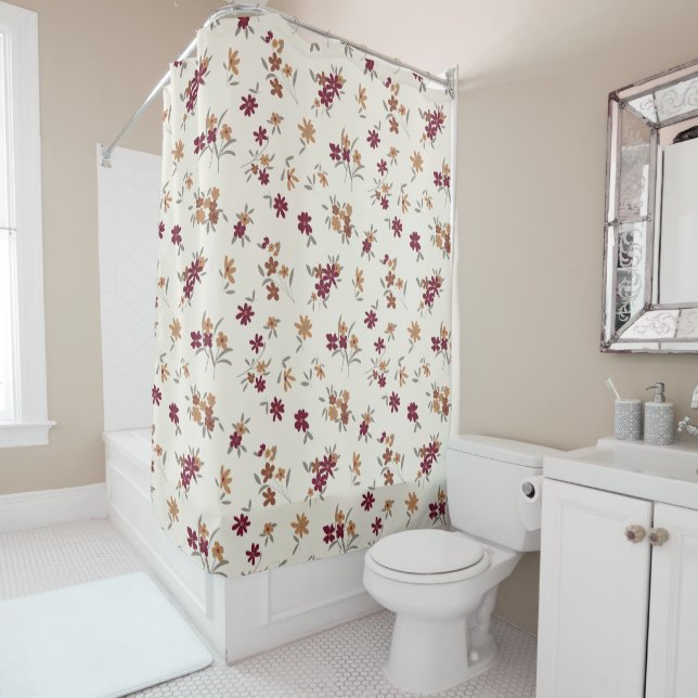 Rideaux De Douche Dainty Gold Maroon motif floral (En situation)
