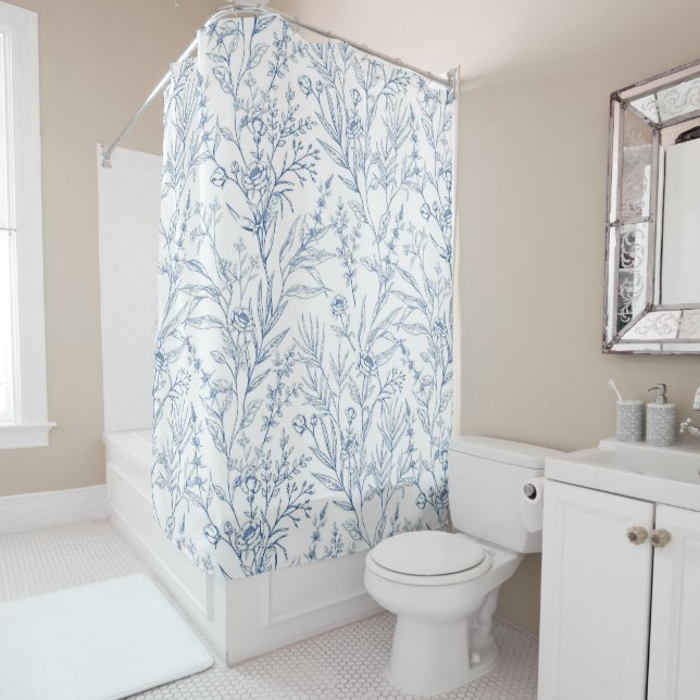 Rideaux De Douche Dainty Toile Bleu Floral Modèle (En situation)