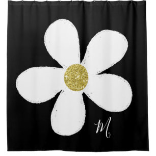 Rideaux De Douche Daisy Black Blanc Simple Floral Or Personnel