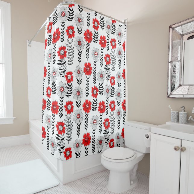 Rideaux De Douche Daisy dooda en rouge et noir (En situation)