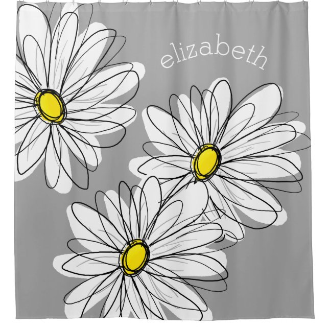 Rideaux De Douche Daisy tendance avec gris et jaune (Devant)